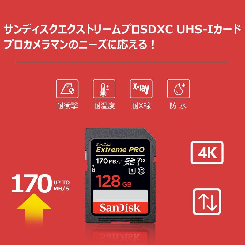 SDカード SanDisk Extreme Pro UHS-I U3 SDXCカード 128GB class10