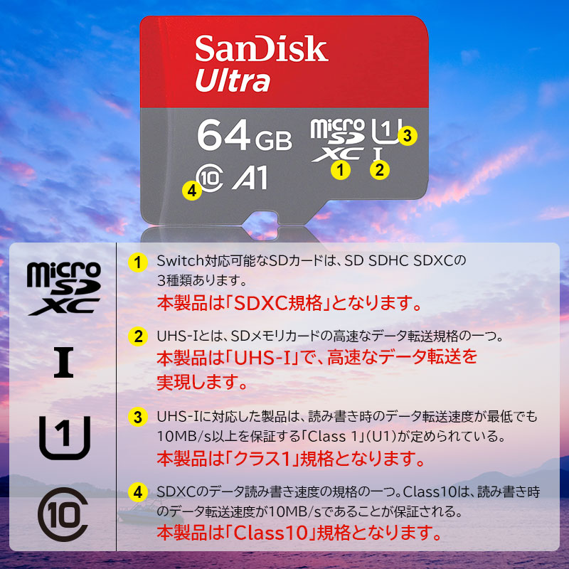 2022公式店舗 microSDXC 64GB SanDisk Ultra 140MB s A1 UHS-I Class 10 U1  SDSQUAB-064G Nintendo Switch対応 海外パッケージ品 送料無料
