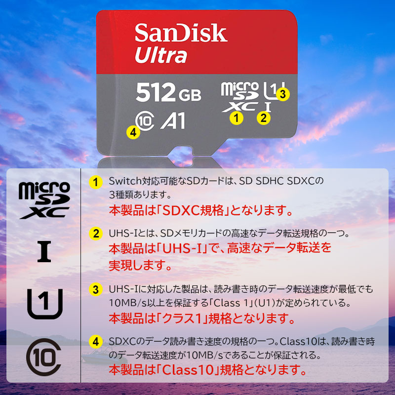 SanDisk microSDXC 512GB ULTRA UHS-I card SDアダプタなし SDSQUA4