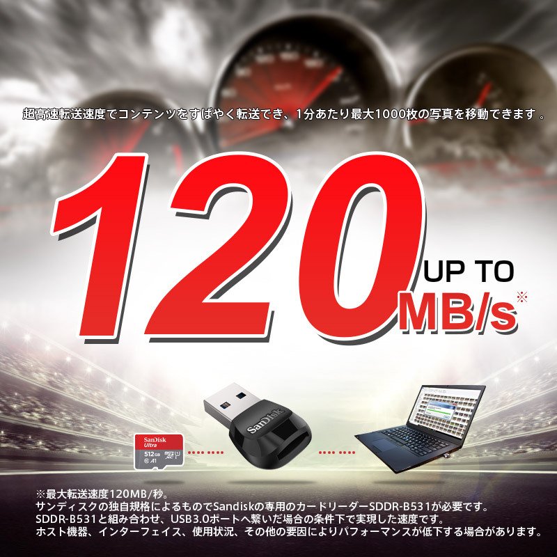 嘉年華 / microSDXC 512GB SanDisk サンディスク UHS-1 U1 FULL HD アプリ最適化 Rated A1対応  R:120MB/s SDSQUA4-512G-GN6MN海外パッケージ