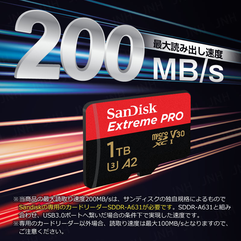 マイクロsdカード 1TB SanDisk V30 A2 R:200MB/s W:140MB/s UHS-I U3 SDSQXCD-1T00+カードリーダー USB3.2 Gen1 UHS-I DDR200モード Type-C OTG対応 翌日配達｜jnh｜02