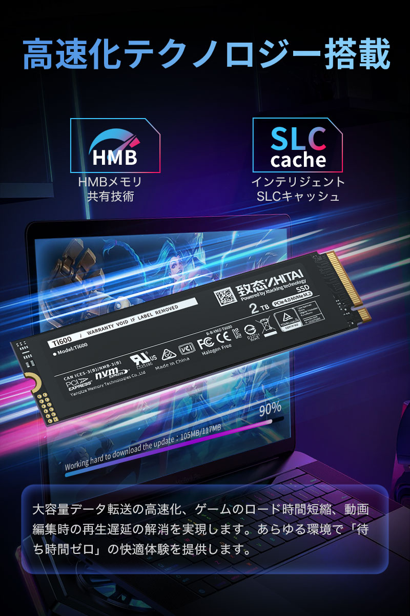 ZHITAI YMTC ZHITAI 2TB 内蔵SSD M.2 2280 R:7000MB/s W:6000MB/s PCIe