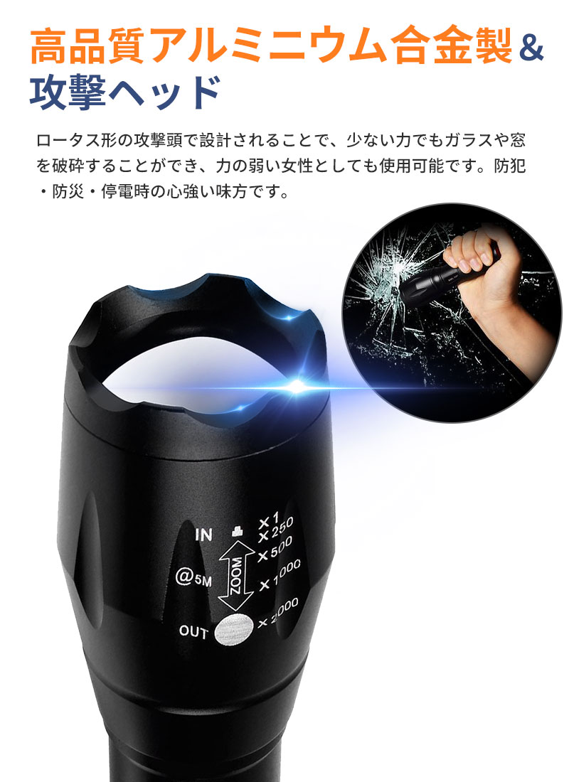懐中電灯 LEDライト 電池式 ハンディライト ハンドライト 超高輝度led