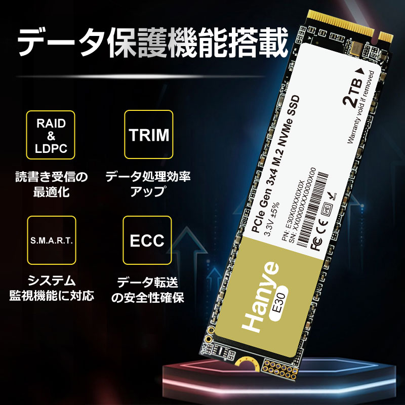 Hanye ポイント2倍 Hanye PCIe NVMe M.2 2280 SSD 2TB 3D NAND TLC R
