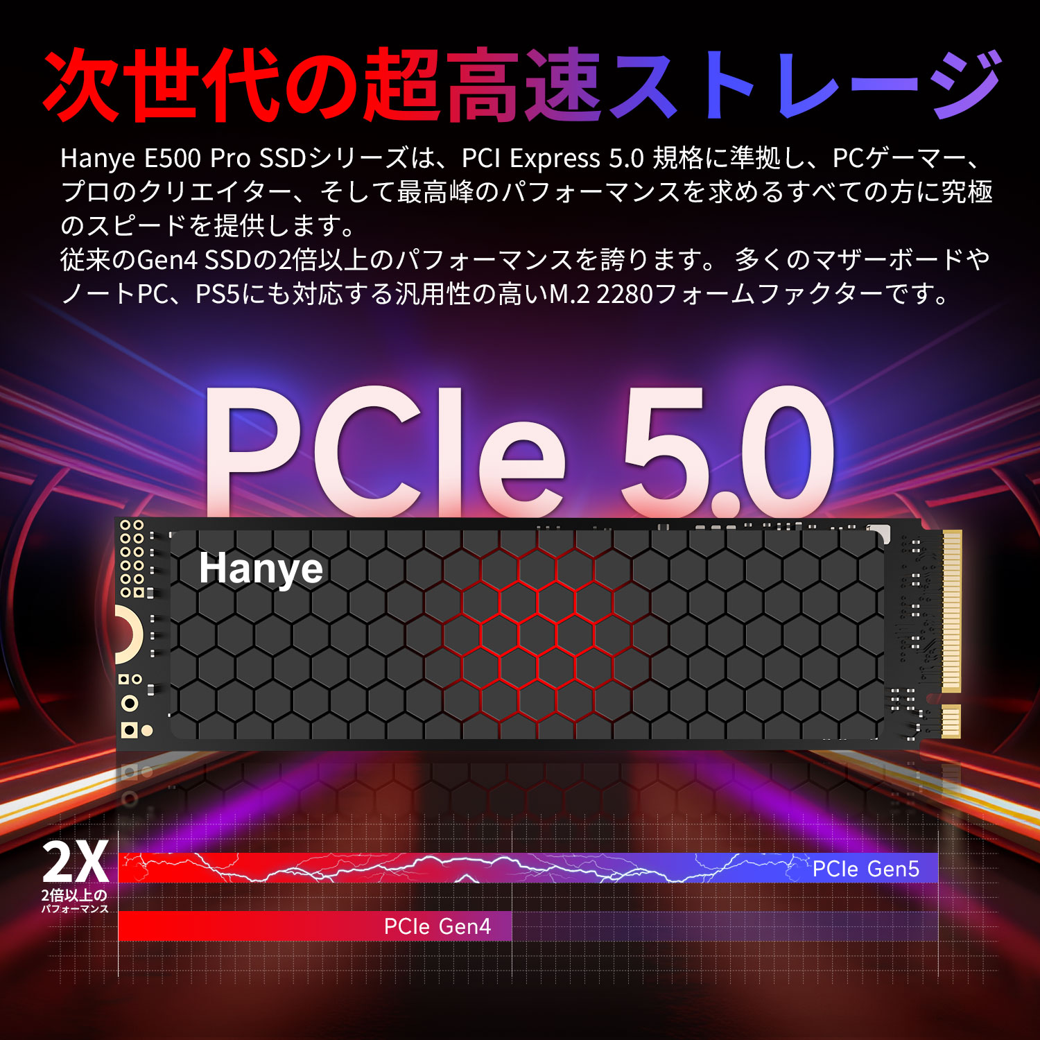 内蔵SSD 2TB PCIe Gen5 M.2 NVMe 2280 DRAM搭載 R:14200MB/s W:13400MB/s SMI 6nmコントローラー搭載 放熱シート付 PS5動作確認済 5年保証 宅配便翌日配達の画像