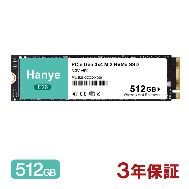 �|�C���g2�{ Hanye �����^ SSD 512GB PCIe Gen3x4 M.2 NVMe 2280 3100MB/s 3D NAND E26 ��ƌ����o���N ���[�J�[3�N�ۏ� �����z�B�E�l�R�|�X��������