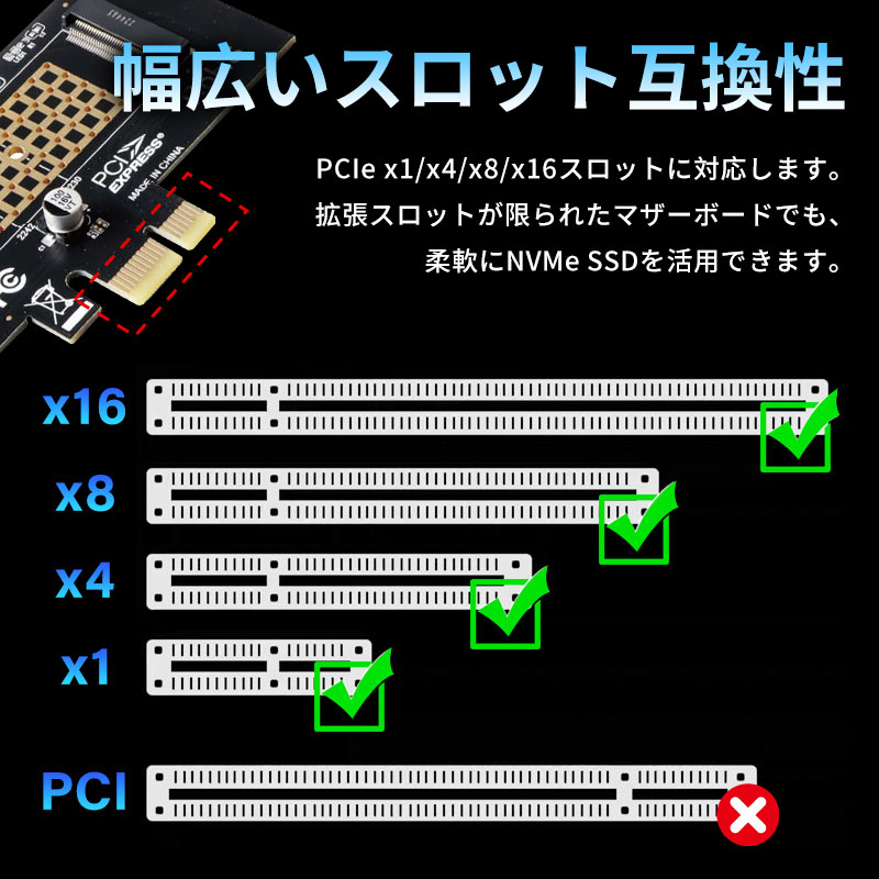 M.2 NVMe SSD to PCI Express 変換アダプターカード PCIe 4.0対応｜x1