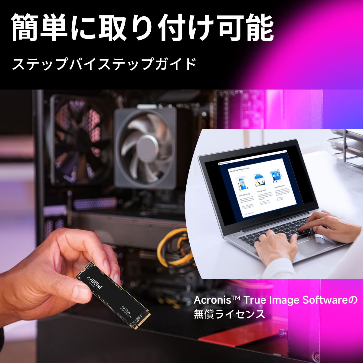 ポイント2倍 【2個セット】 Crucial 1TB P3 Plus NVMe PCIe Gen4x4 SSD M.2 2280 R:5000MB/s W:3600MB/s CT1000P3PSSD8 5年保証・翌日配達 企業向けバルクの画像
