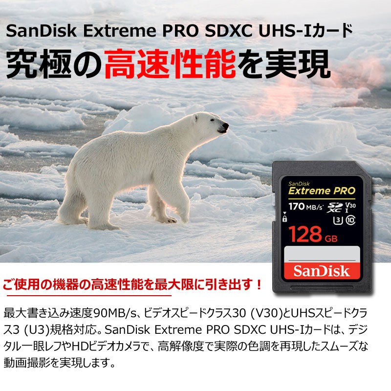 SanDisk Extreme Pro UHS-I U3 SDXC 128GB class10 超高速170MB/s V30 4K Ultra  HD対応 海外向けパッケージ品 翌日配達・ネコポス送料無料 :SA1410XXY:嘉年華Shop - 通販 - Yahoo!ショッピング