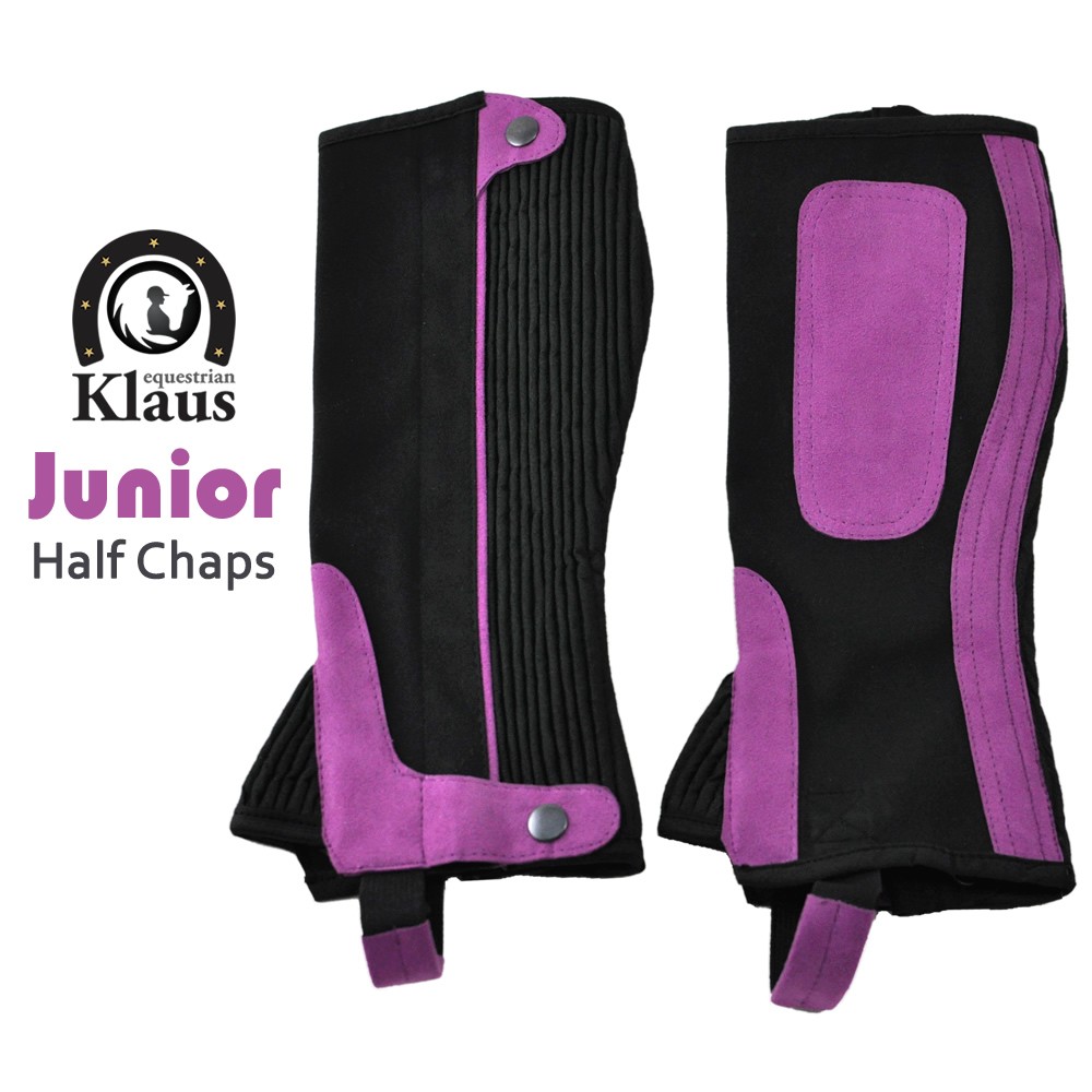 おトク】 乗馬用品プラスジュニア用 ハーフチャップス PA3 紫×黒 子供