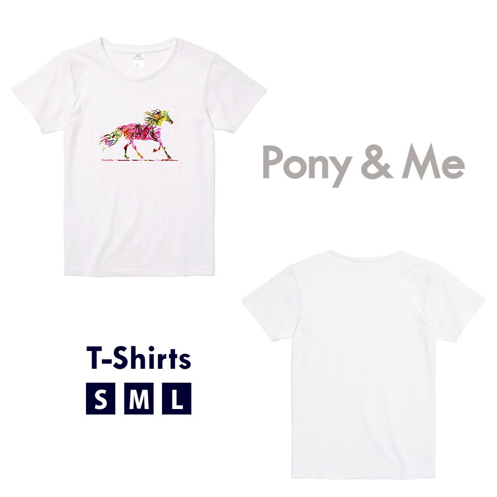 Pony＆Me 半袖 Tシャツ PMTS11（カラフルホース） レディース 馬プリント 女性用 乗馬用品｜jobayohin｜05