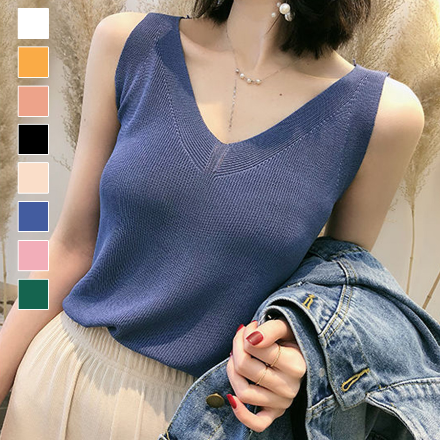 ノースリーブニット トップス ホワイト 白 マスタード オレンジ