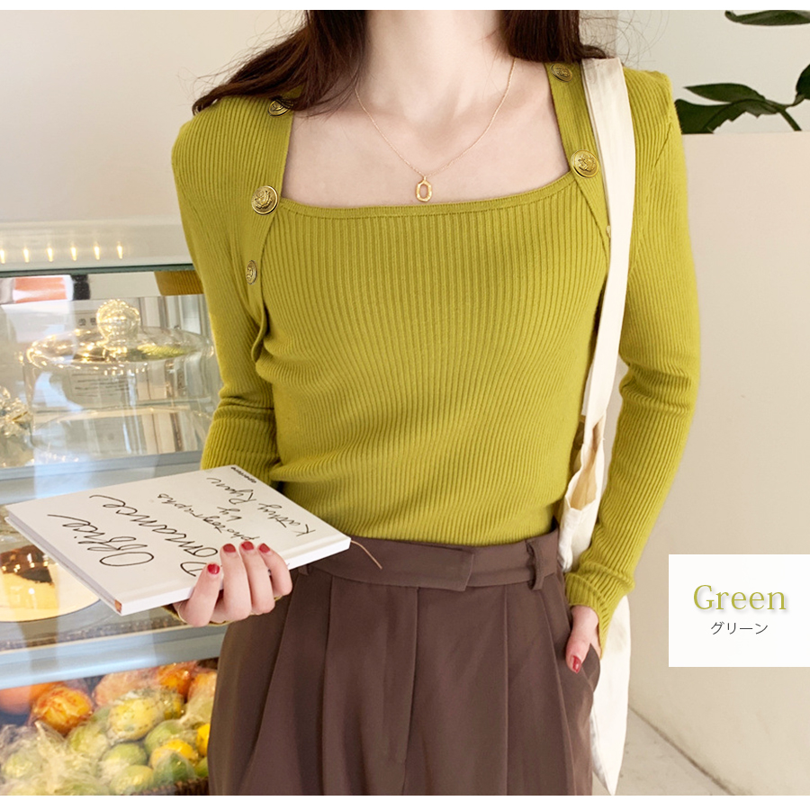 ニット トップス 長袖 金ボタン ボレロ風 リブ レイヤード風 無地 大人