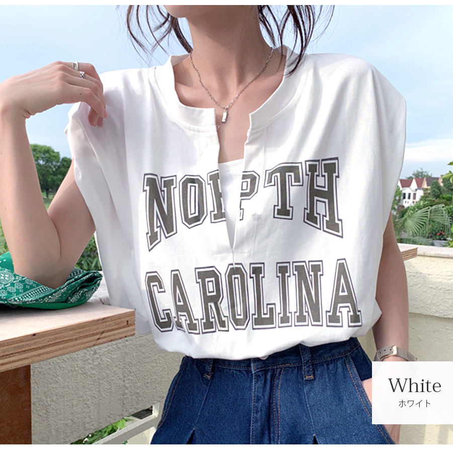 ロゴ ショート丈トップス キャミソール一体型 Tシャツ フレンチ