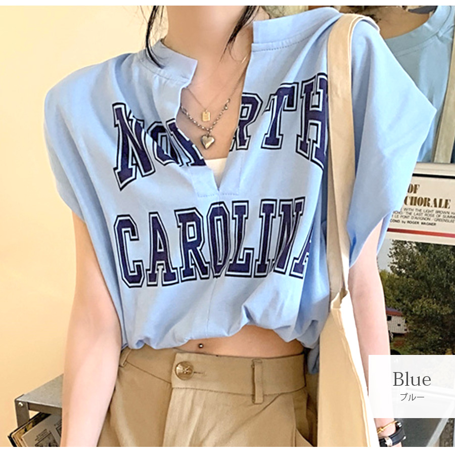 ロゴ ショート丈トップス キャミソール一体型 Tシャツ フレンチ 