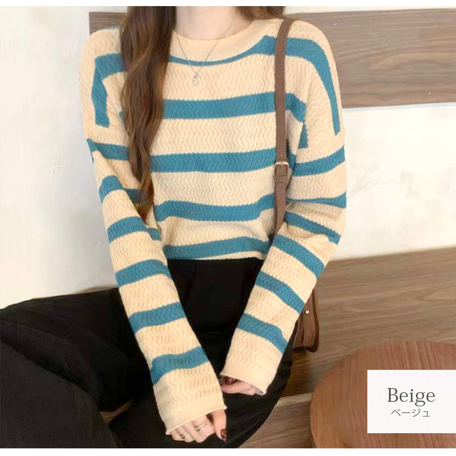 ニットトップス ショート丈トップス 長袖 プルオーバー ゆるニット