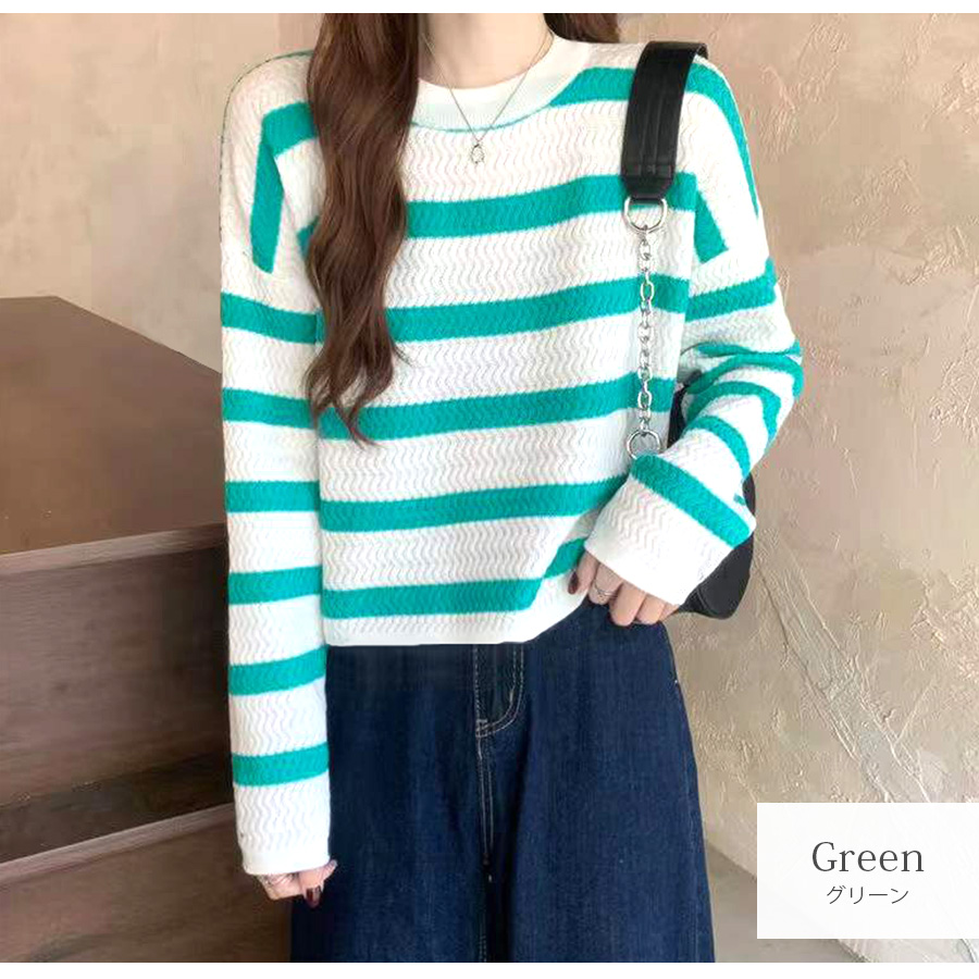 ニットトップス ショート丈トップス 長袖 プルオーバー ゆるニット