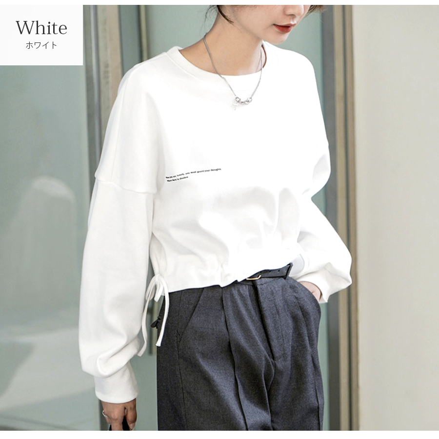 todo ブラック 長袖 トップス トップス ショート丈 2way ロゴ ギャザー 長袖 ラウンドネック