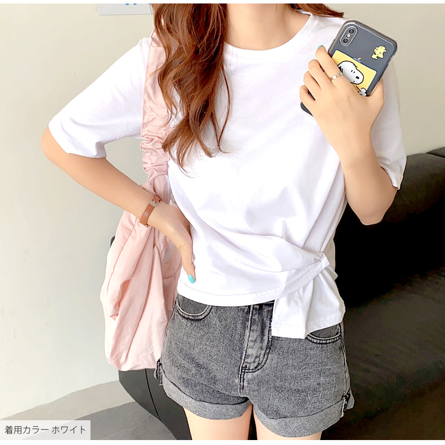 Tシャツ アシンメトリー 2way トップス ラウンドネック 半袖 春
