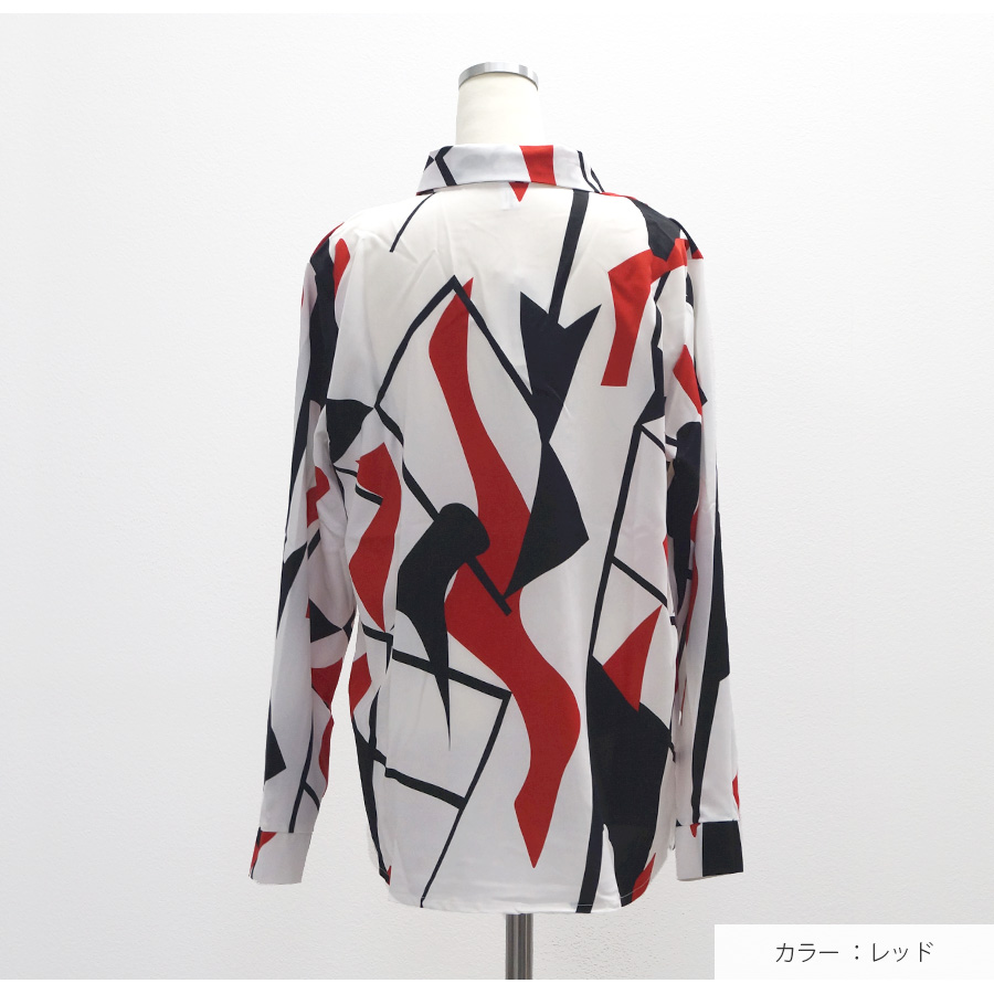 シャツ 長袖 柄シャツ トップス 大人 バイカラー アート柄 韓国ファッション レディース 春 夏 秋 新作 レッド グリーン イエロー S M L JOCOSA 7197 |  | 07