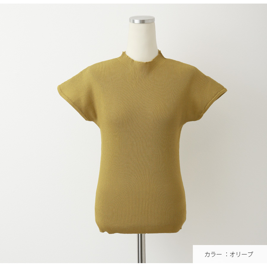 プチハイネック フレンチスリーブ トップス 薄手 サマーニット 無地 着