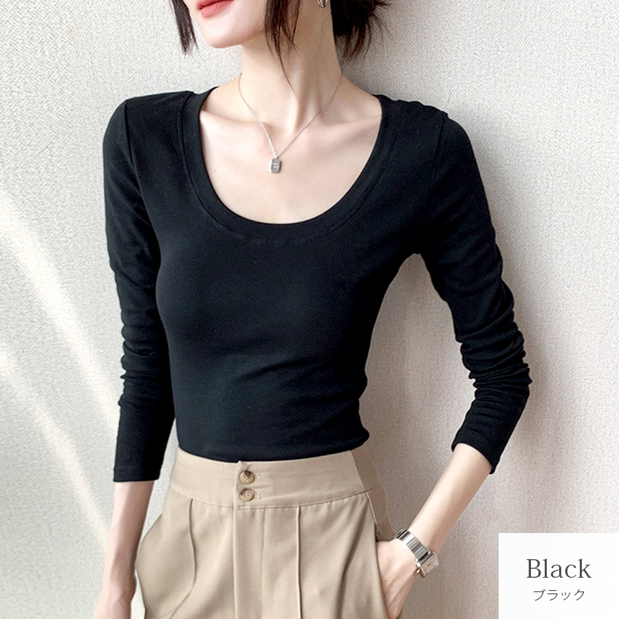 Ｔシャツ トップス 長袖 ミドル丈 カットソー ストレッチ レディース 春 ネイビー S M L XL 7235 |  | 01