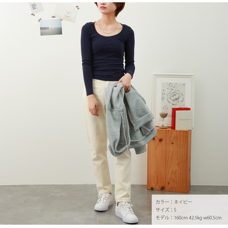 Ｔシャツ トップス 長袖 ミドル丈 カットソー ストレッチ レディース 春 ネイビー S M L XL 7235 |  | 19