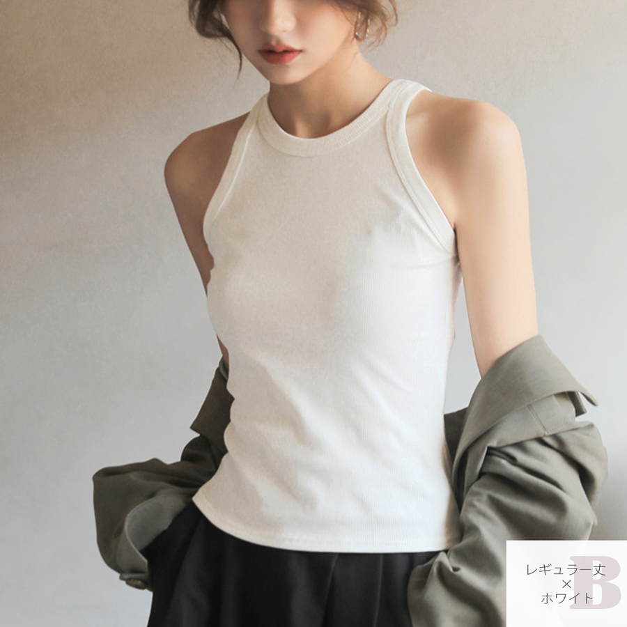 トップス ノースリーブ ニット タンクトップ ラウンドネック ショート丈 レギュラー丈 2タイプ 伸縮 韓国ファッション レディース ML JOCOSA 7258 |  | 06