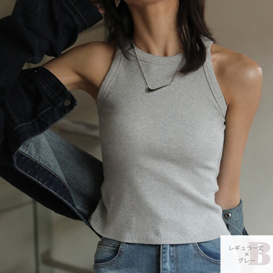 トップス ノースリーブ ニット タンクトップ ラウンドネック ショート丈 レギュラー丈 2タイプ 伸縮 韓国ファッション レディース ML JOCOSA 7258 |  | 07