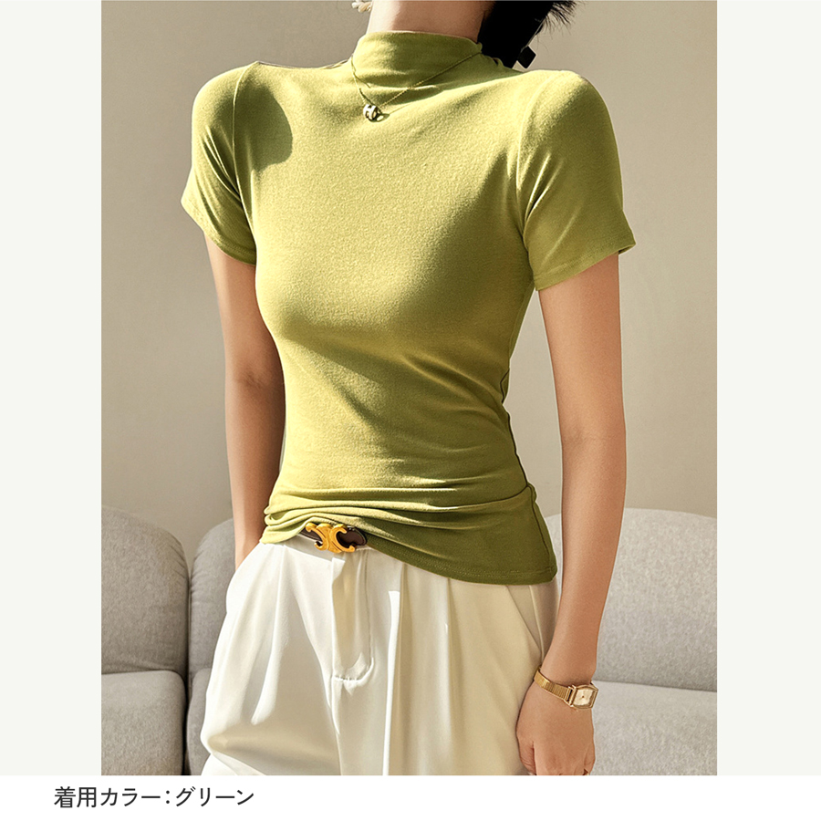 トップス レディース ミディ丈 ハイネック プチハイネック ボトル