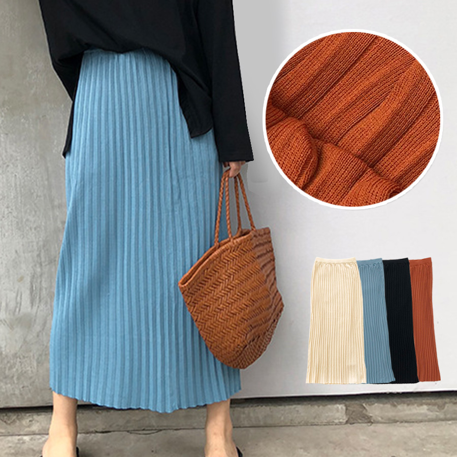 スカート ロング ニット プリーツカート 春 夏 秋 冬 ボトムス