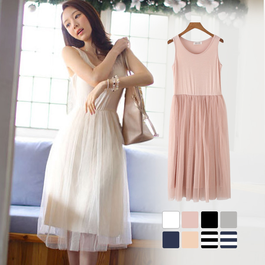 ワンピース レディース チュール ノースリーブ チュールワンピース
