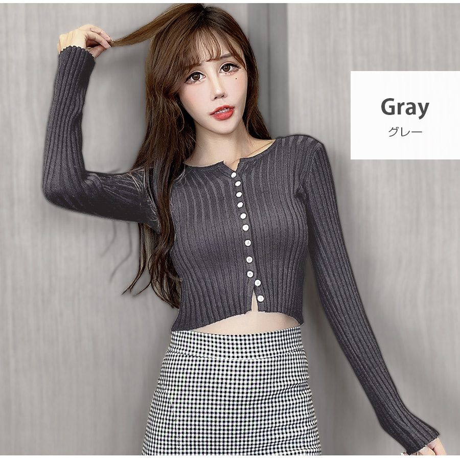 カーディガンレディース トップス リブニット セーター 羽織 ショート