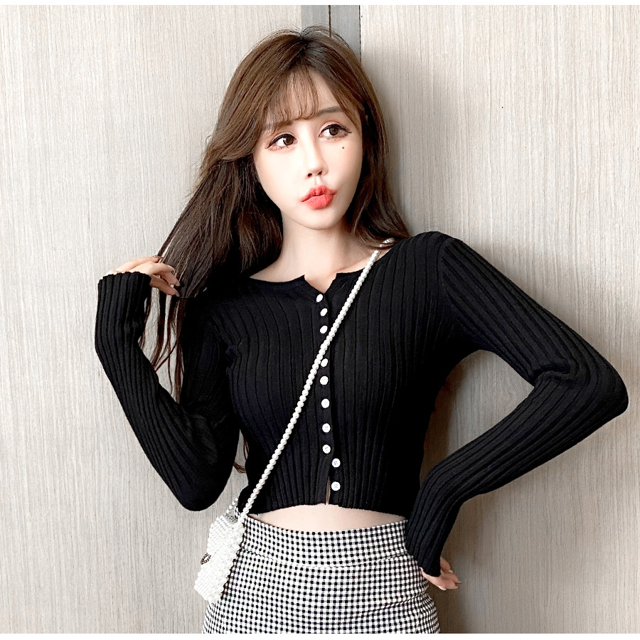 カーディガンレディース トップス リブニット セーター 羽織 ショート
