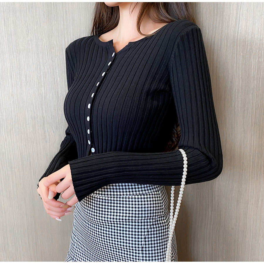 カーディガンレディース トップス リブニット セーター 羽織 ショート