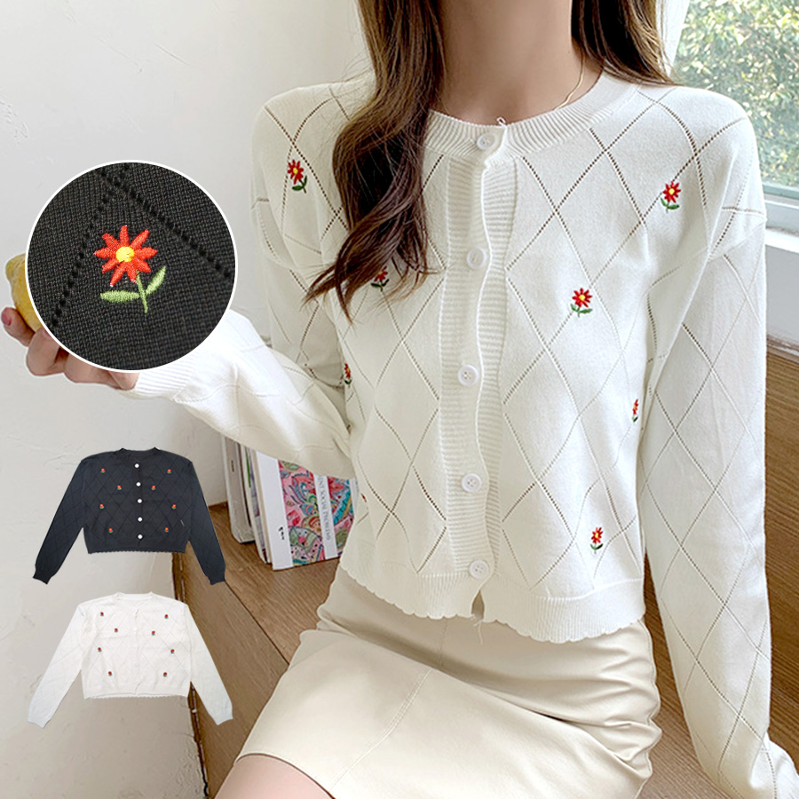 カーディガン 長袖 秋服 韓国ファッション 秋冬 ニット トップス 花