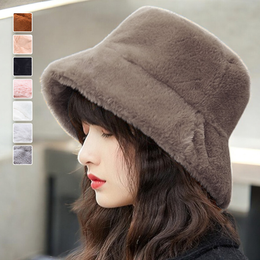 バケットハット レディース ハット 帽子 ボア ファー ふわふわ バケハ 高見え 冬帽子 秋帽子 防寒 折りたたみ コンパクト エコファー