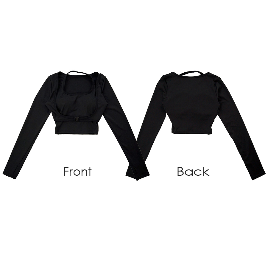 スポーツウェア トップス セクシー 指穴 ショート丈 肌見せ 長袖