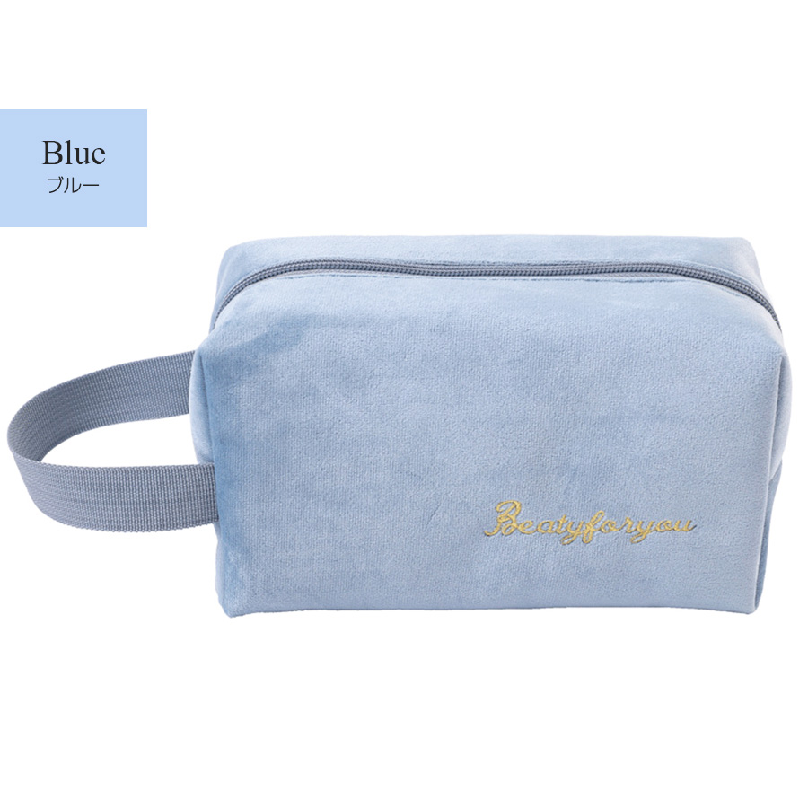 化粧ポーチ メイクポーチ 小物入れ ベロア 大容量 ペンケース ブラック