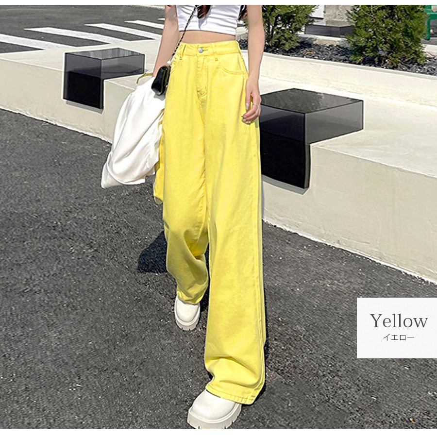 デニムパンツ ハイウエスト ストレート ワイド ハイライズ デニム ロング丈 ダーク ライト S M L 9102 |  | 08