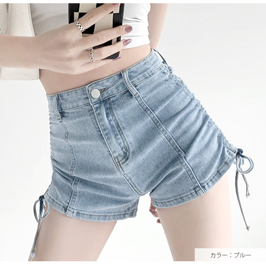 ショートパンツ デニム ハイウエスト 短パン ジーパン ドロスト 韓国