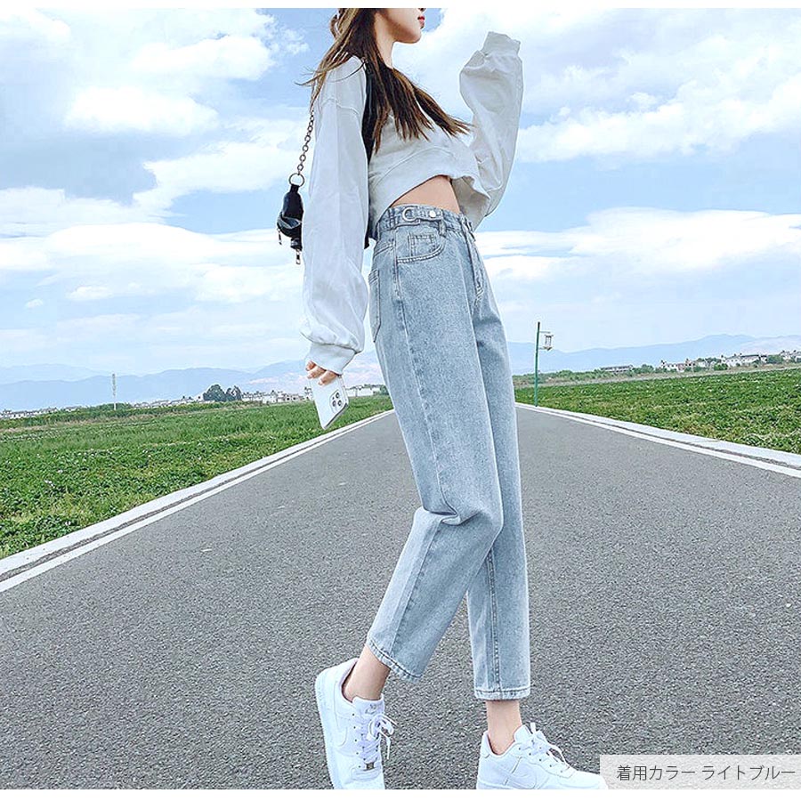 デニムパンツ 8分丈 ボトムス ストレート ポケット アジャスター 脚長 レディース 新作 春 夏 秋 ブラック グレー ライトブルー ブルー S M L XL JOCOSA 9138 |  | 19