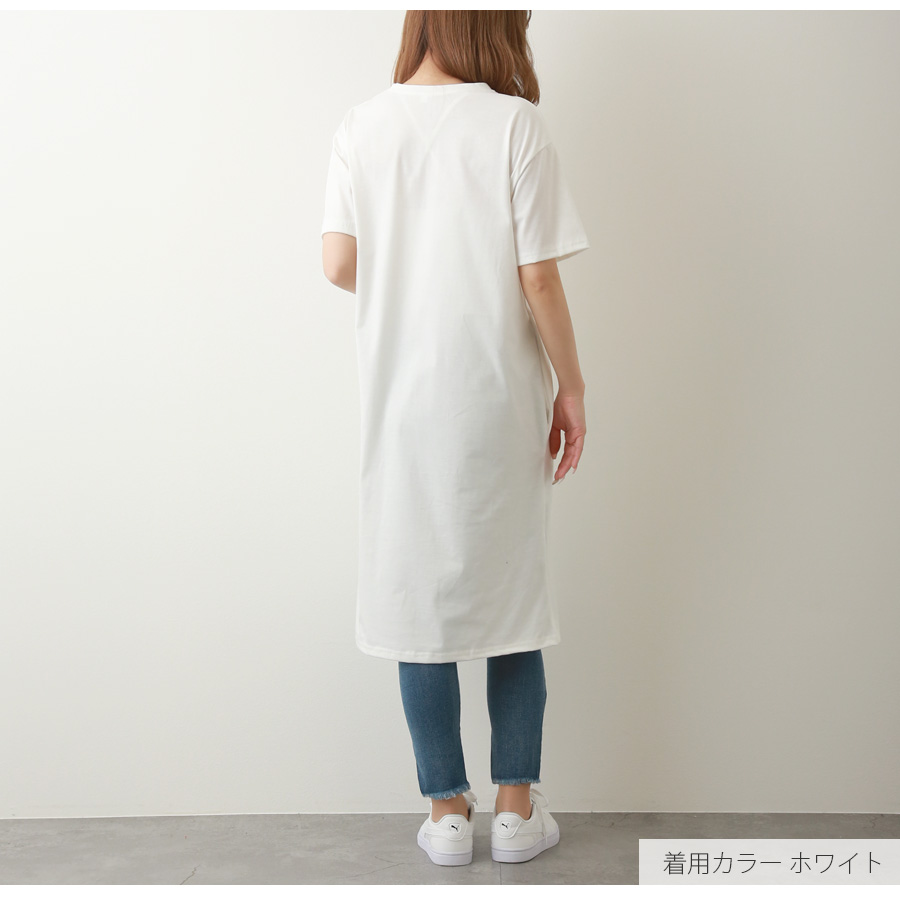 ロゴ ワンピース ミドル丈 半袖 スポーツ風 ゆったり Aライン シンプル