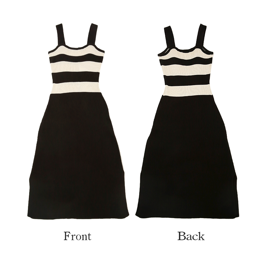 ニットワンピース ボーダー ミディ丈 ノースリーブ タイト