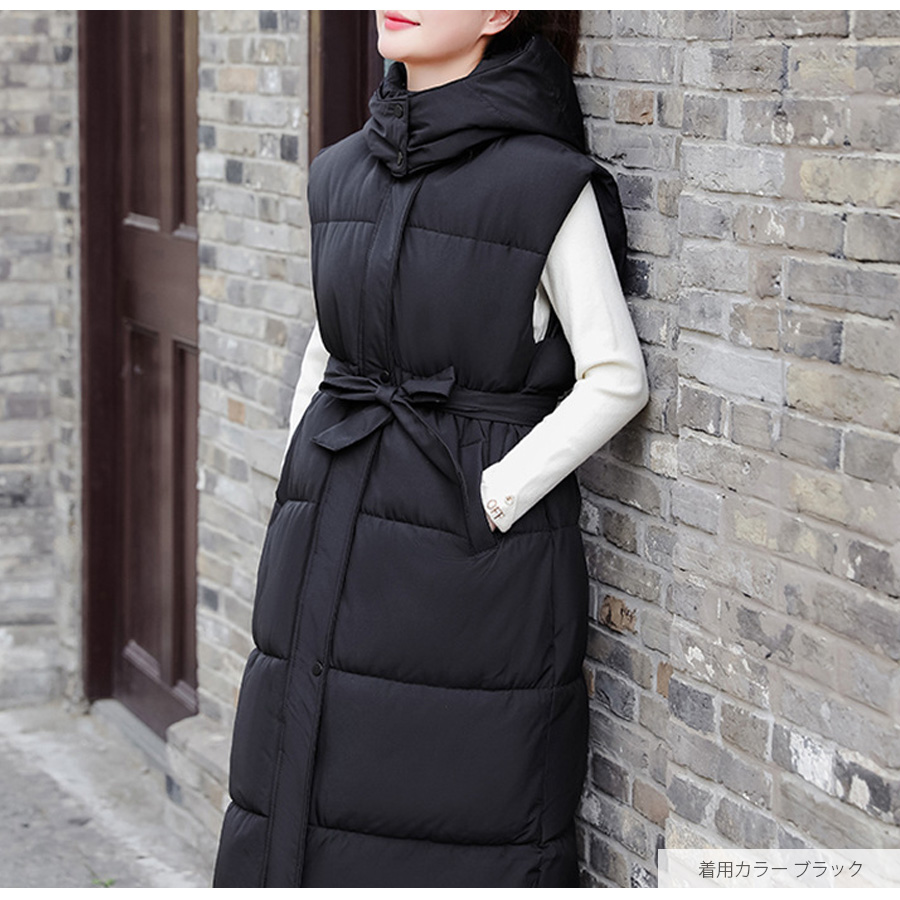 ダウン コート アウター ロング丈 ベスト ポケット ダブルジップ 9312