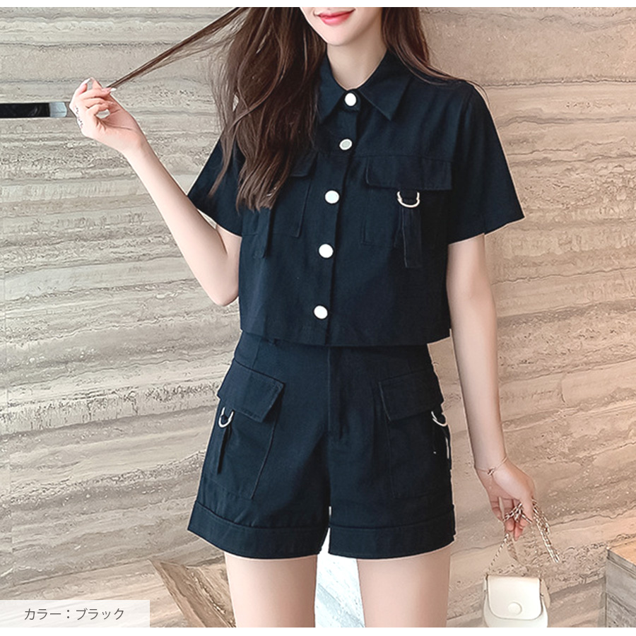 選べる2点セットショート1400円☆Lサイズ セットアップ トップス パンツ 半袖 ショート丈 2点セット ポケット