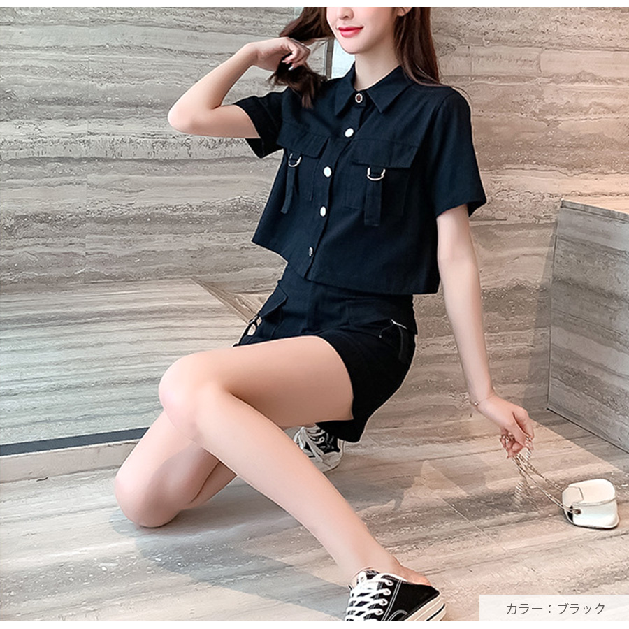セットアップ トップス パンツ 半袖 ショート丈 2点セット ポケット