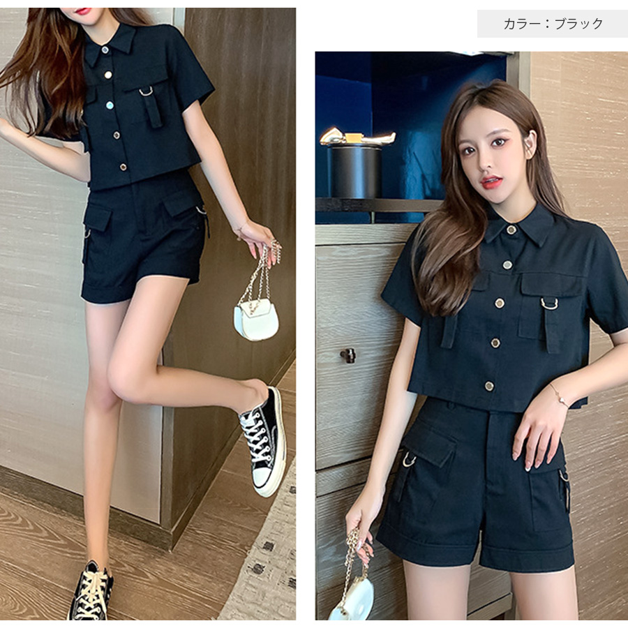 セットアップ トップス パンツ 半袖 ショート丈 2点セット ポケット