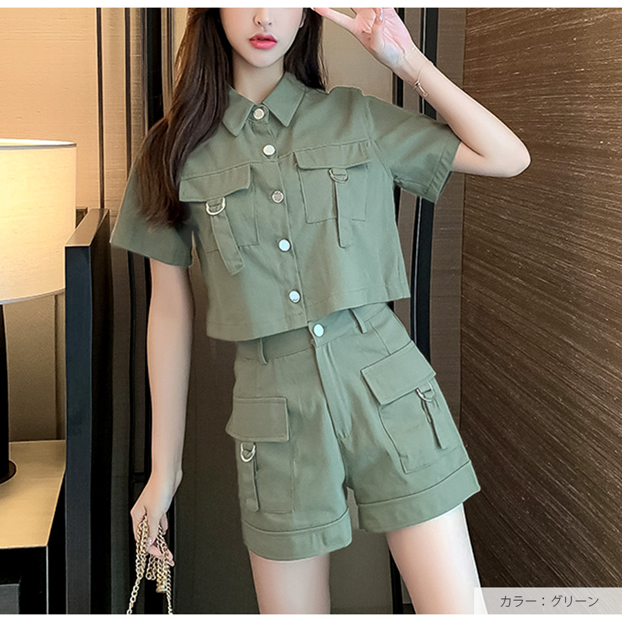 セットアップ トップス パンツ 半袖 ショート丈 2点セット ポケット