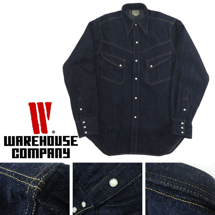 極美品 WAREHOUSE デニム ウエスタンシャツ Lot.3001 WAREHOUSE（ウエアハウス） Lot.3001 ロングホーンタイプ デニム